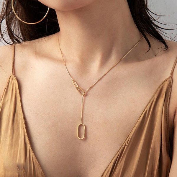 copper Necklace Light Luxury Niche Collar Bone Chain Simple Cool Style Vintage Sweater Chain Neck