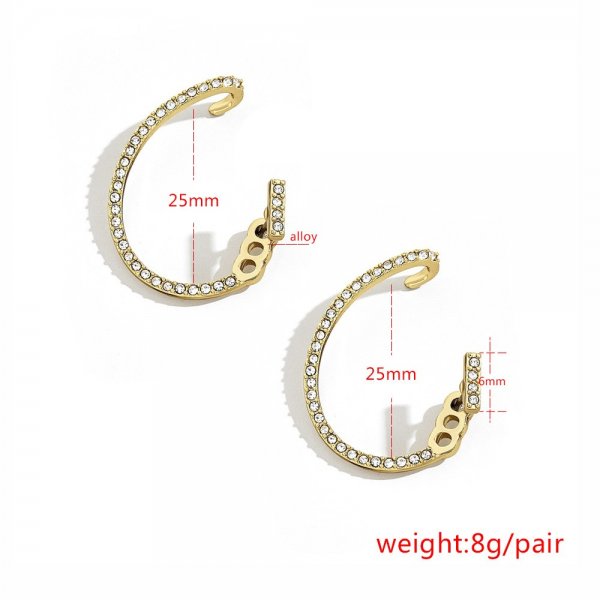 Hot style glass drill ear clip earrings with s-shaped alloy