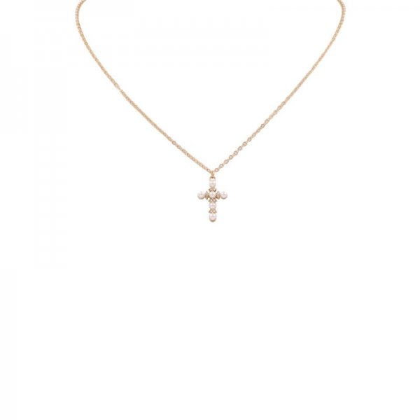 Cream Pearl Cross Chain Necklace