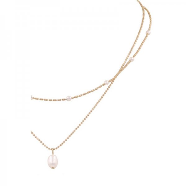 Metal Chain Cream Pearl Necklace