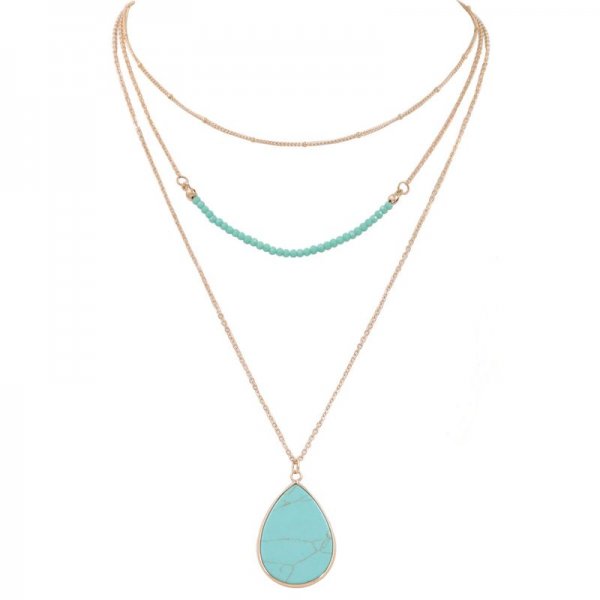 Semi Precious Stone Teardrop Necklace