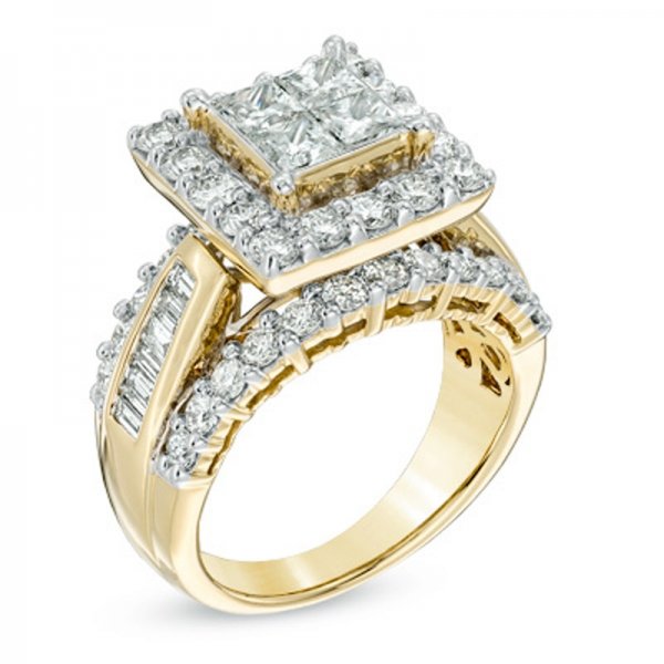 Quad Princess-Cut Crystal Frame Ring in Copper and zinc alloy