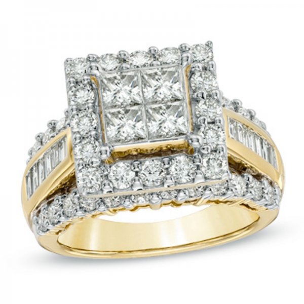 Quad Princess-Cut Crystal Frame Ring in Copper and zinc alloy