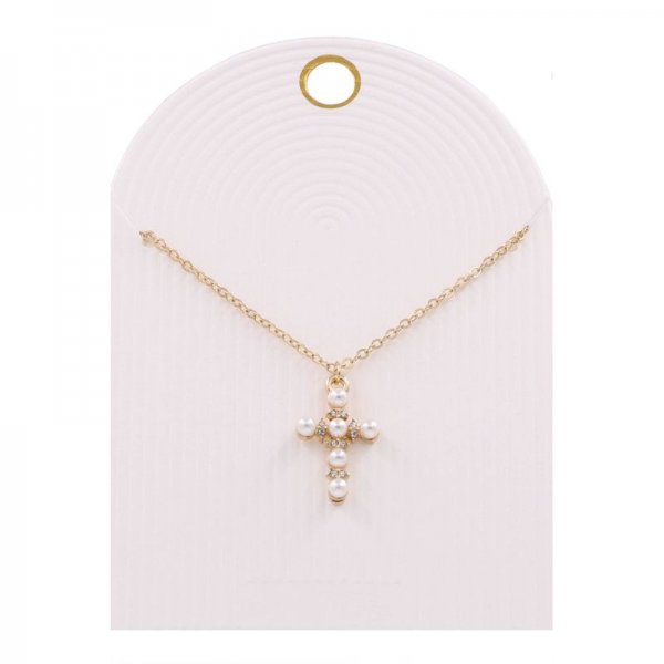 Cream Pearl Cross Chain Necklace