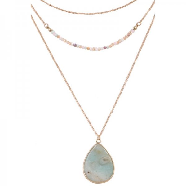 Semi Precious Stone Teardrop Necklace