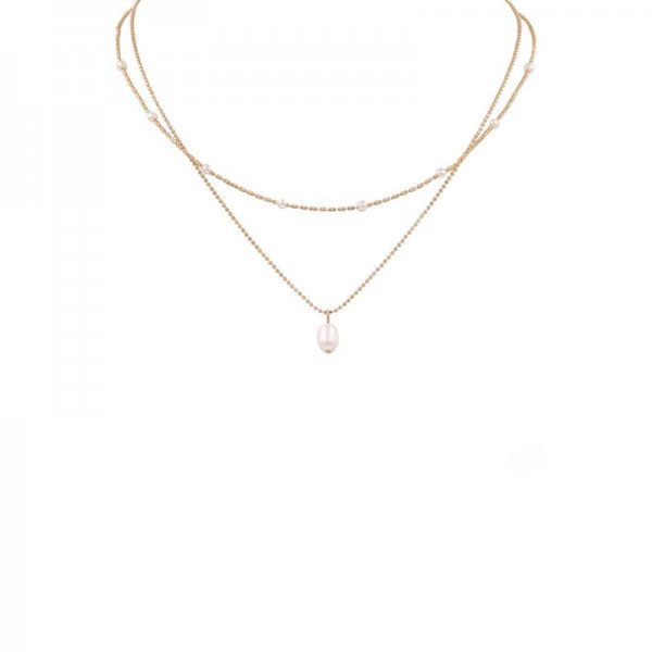 Metal Chain Cream Pearl Necklace